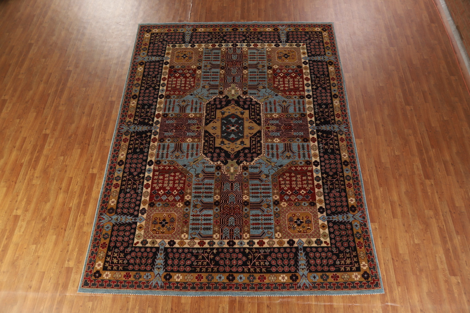 Geometric Wool Kazak Vegetable Dye Area Rug 9x11
