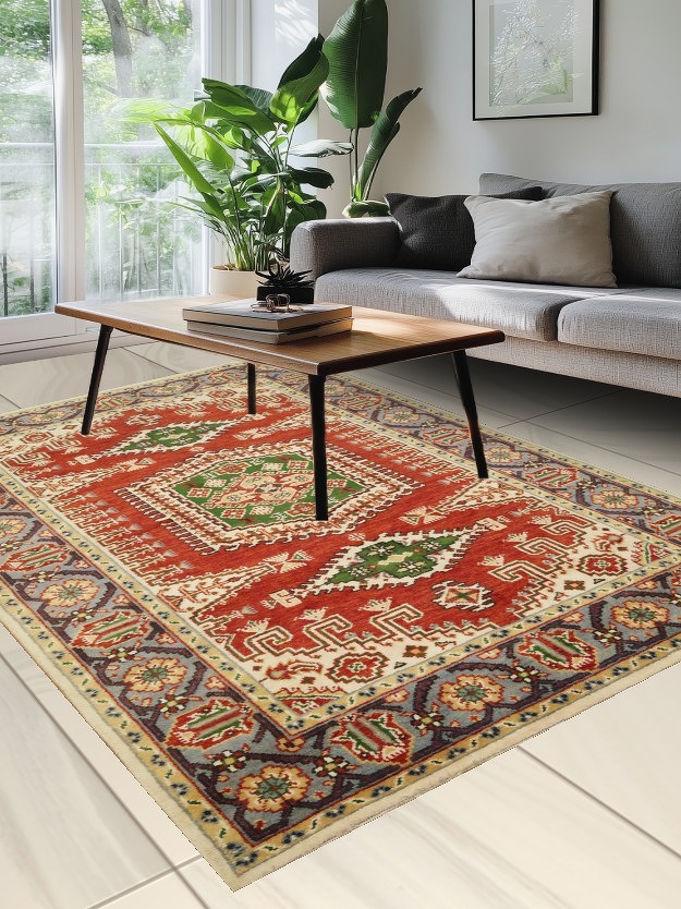 Red Geometric Viss Oriental Area Rug 6x9