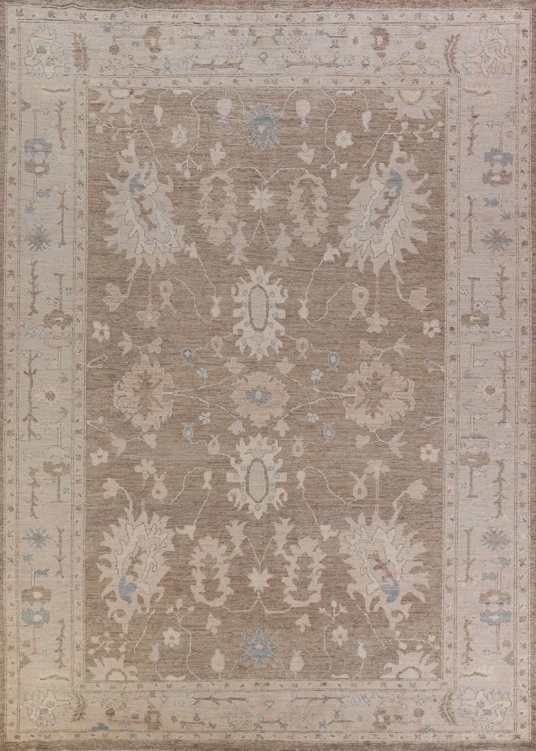 Handmade Brown Wool Oushak Turkish Area Rug 9x12