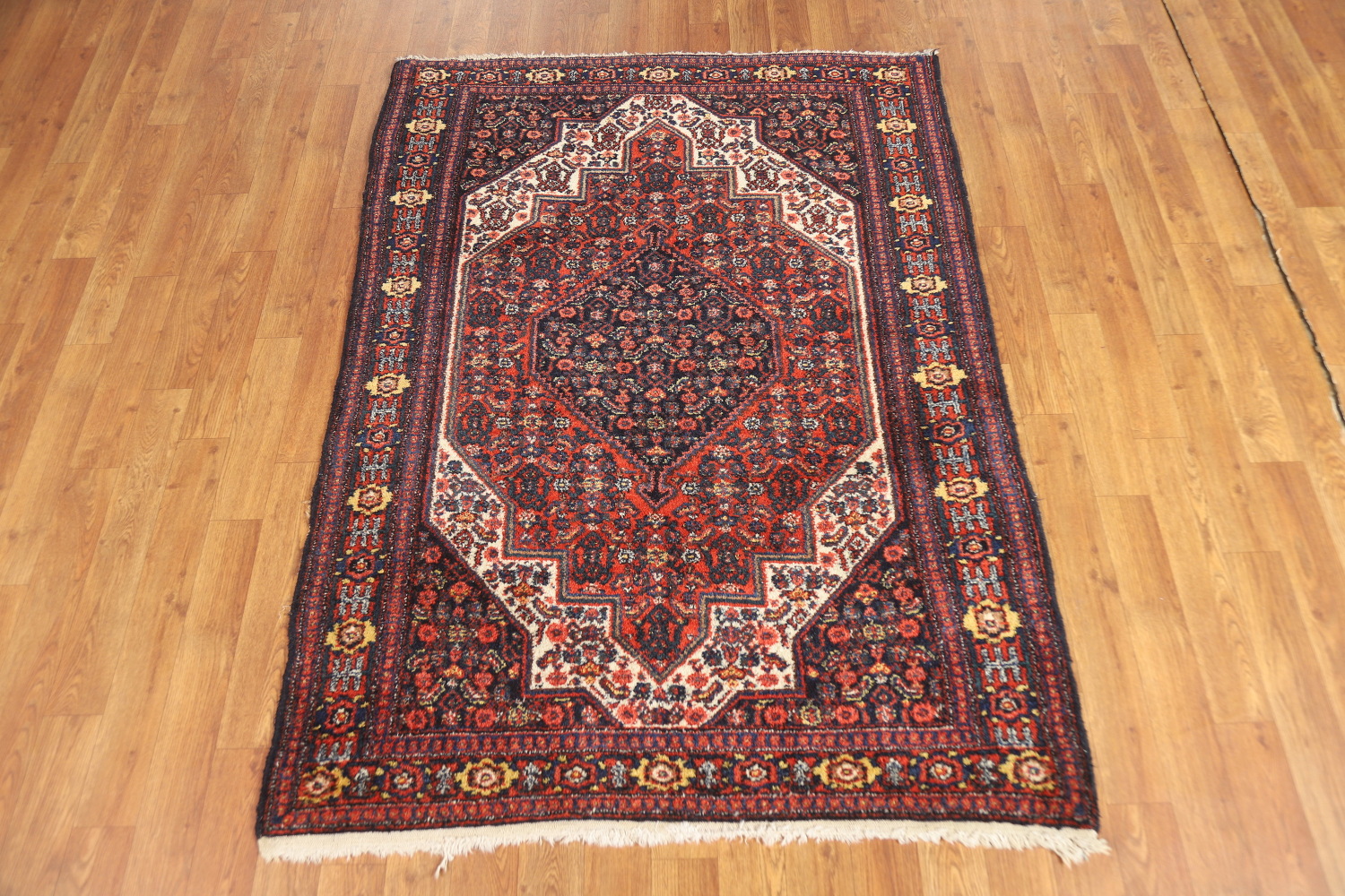 Antique Geometric Senneh Vegetable Dye Persian Rug 4x5