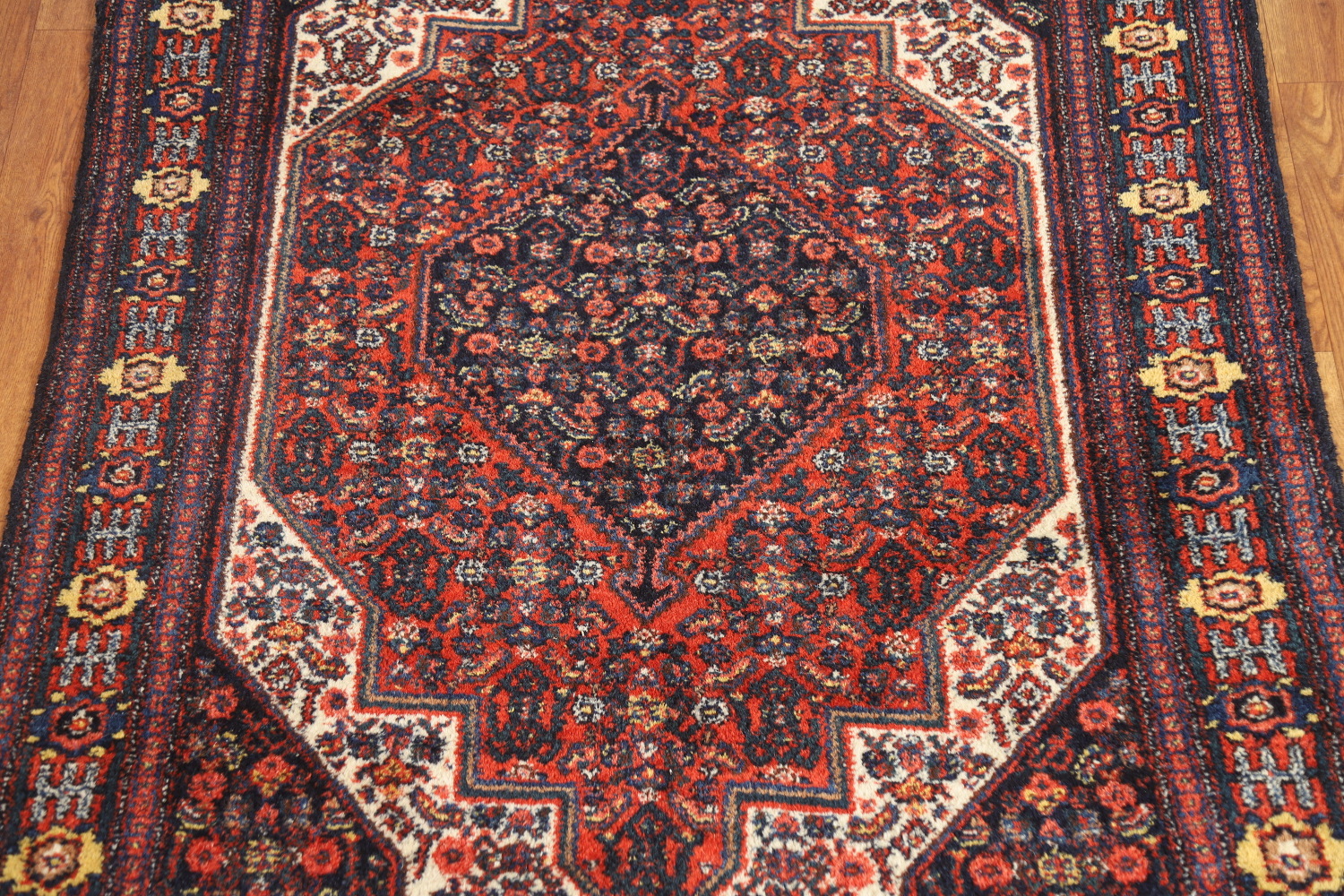 Antique Geometric Senneh Vegetable Dye Persian Rug 4x5
