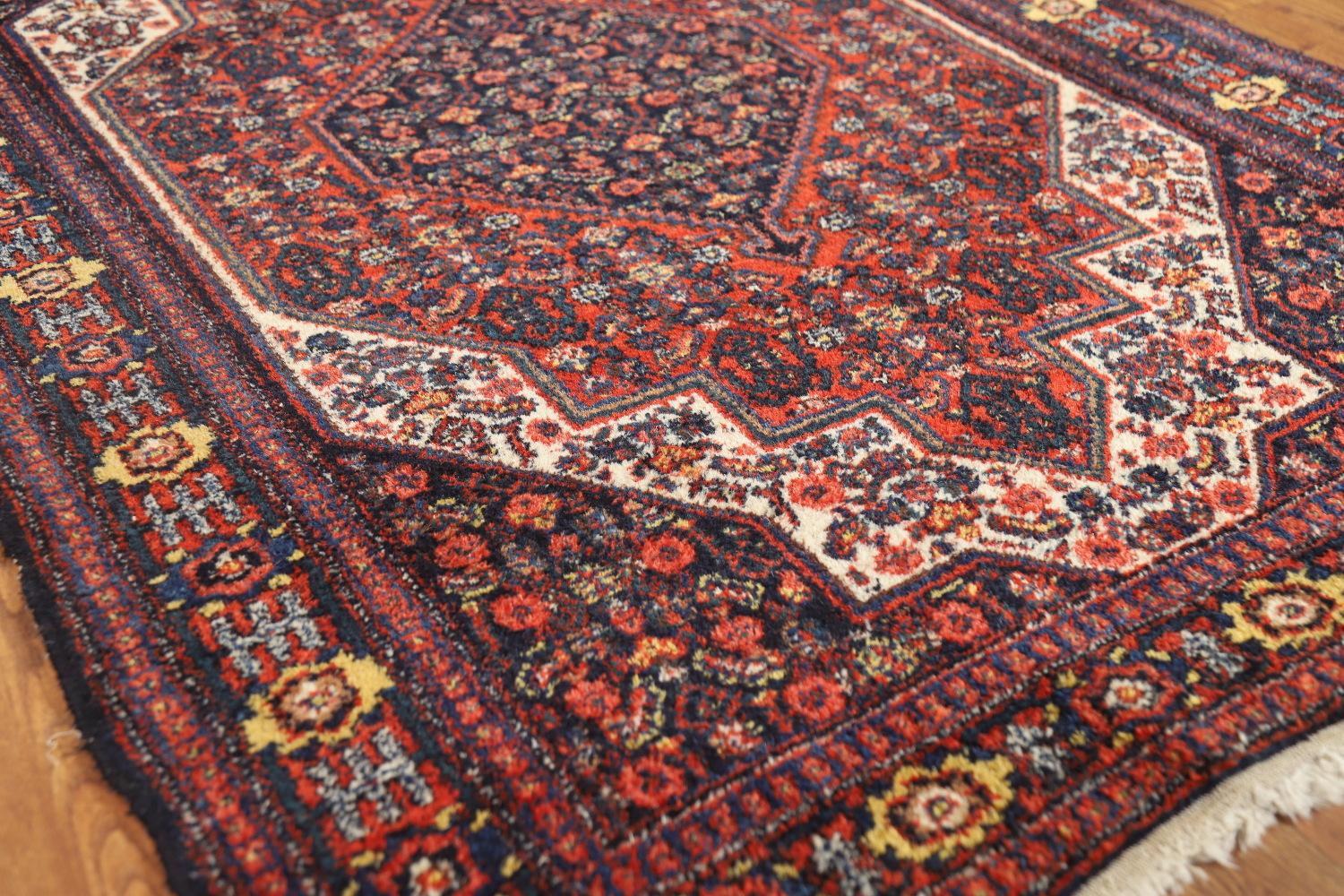 Antique Geometric Senneh Vegetable Dye Persian Rug 4x5