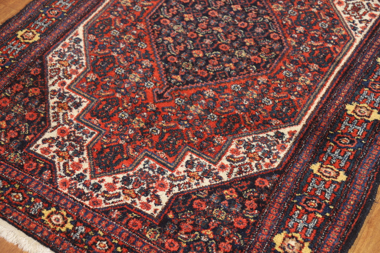 Antique Geometric Senneh Vegetable Dye Persian Rug 4x5