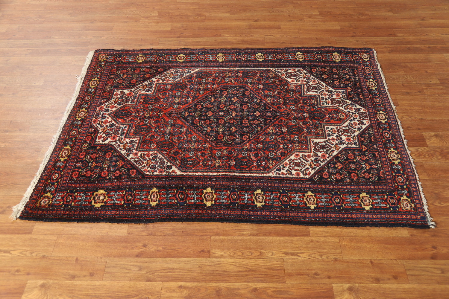 Antique Geometric Senneh Vegetable Dye Persian Rug 4x5