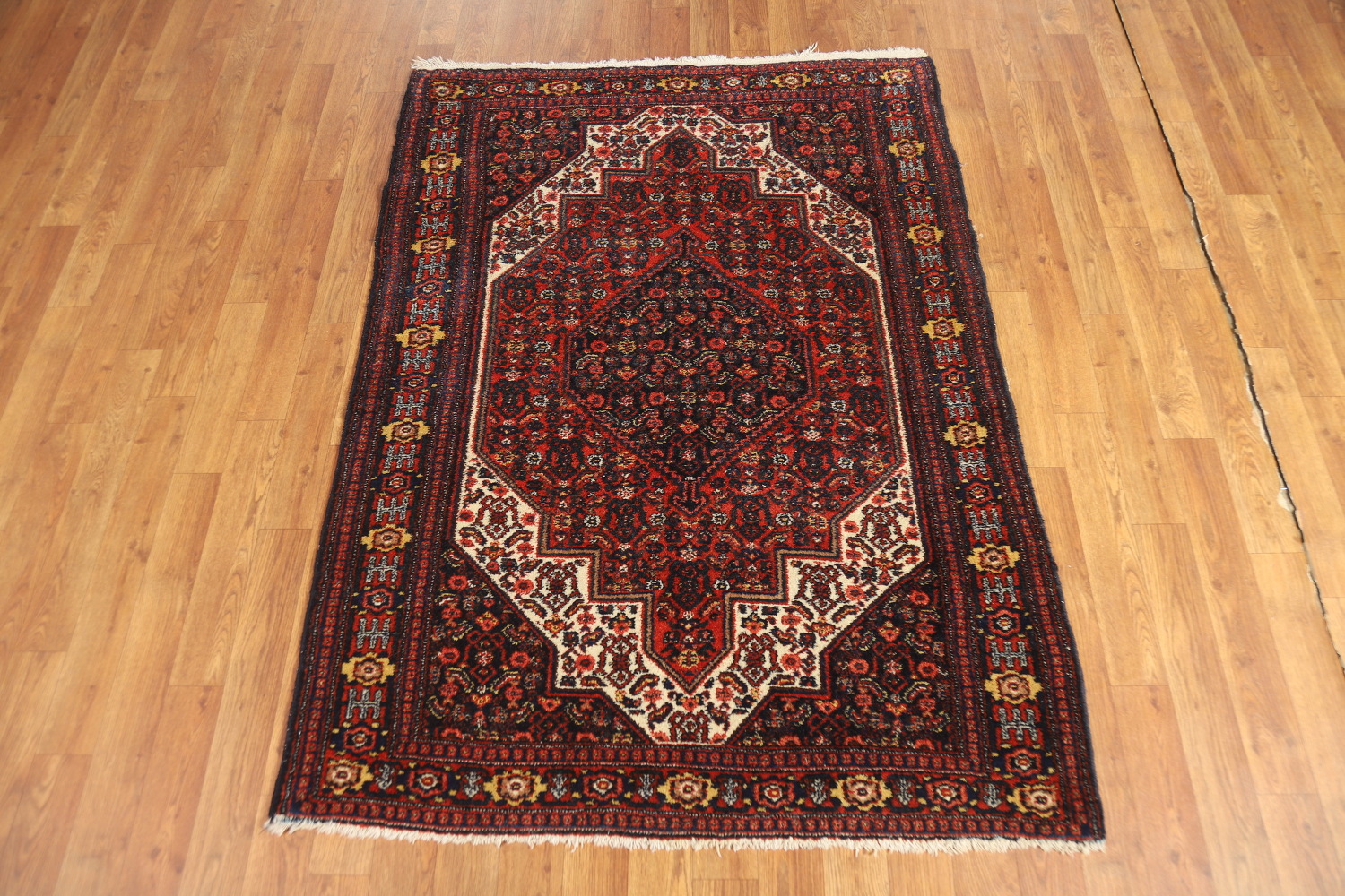 Antique Geometric Senneh Vegetable Dye Persian Rug 4x5