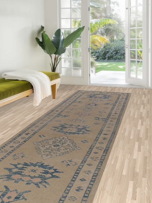 Vegetable Dye Oushak Turkish Runner Rug 3x14