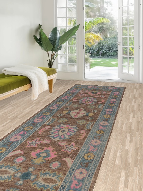 Vegetable Dye Oushak Turkish Runner Rug 3x15