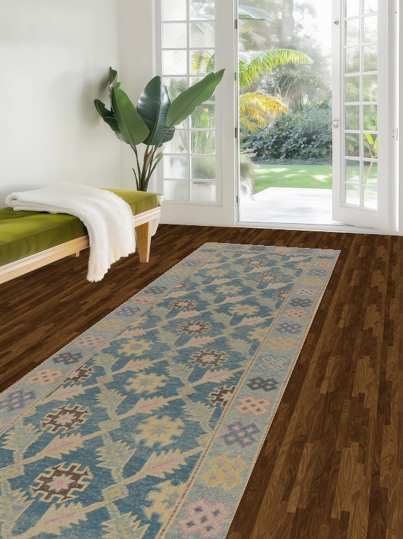 Vegetable Dye Oushak Turkish Runner Rug 3x17