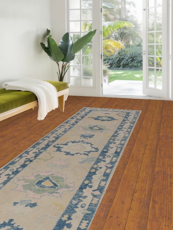 Vegetable Dye Wool Oushak Turkish Runner Rug 3x14