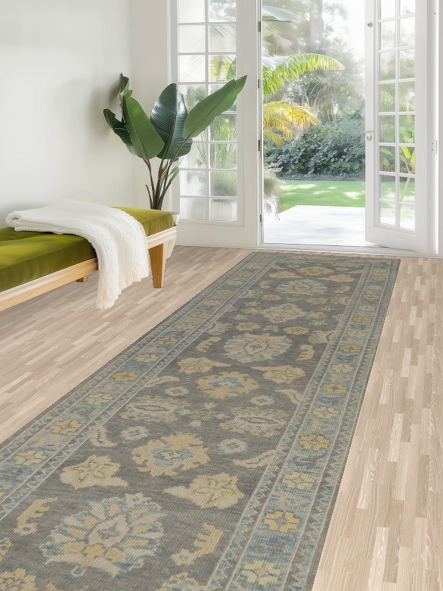 Vegetable Dye Oushak Turkish Runner Rug 3x15