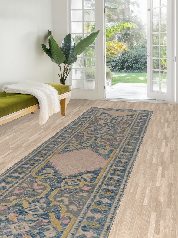 Vegetable Dye Oushak Turkish Runner Rug 3x14