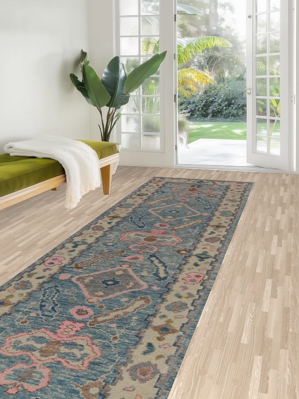 Vegetable Dye Oushak Turkish Runner Rug 3x14