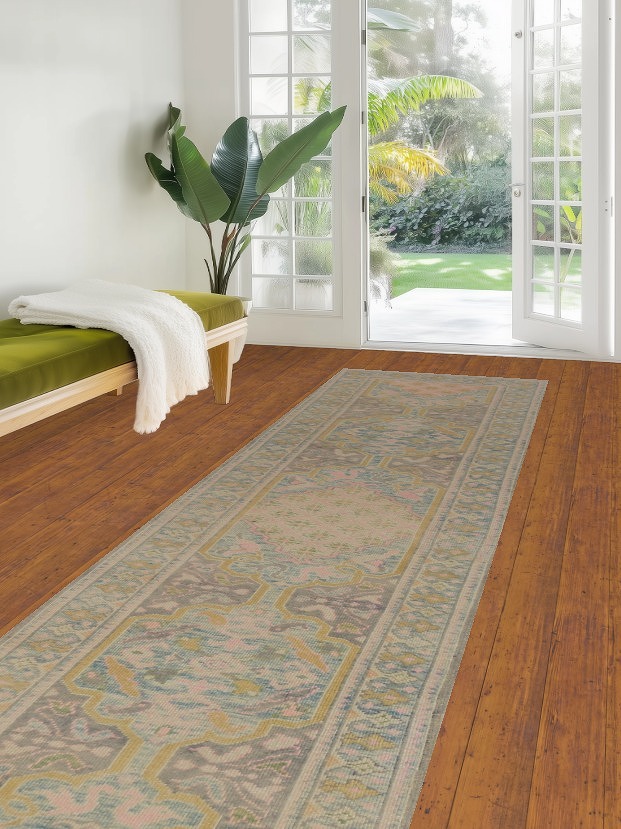 Vegetable Dye Oushak Turkish Runner Rug 3x12
