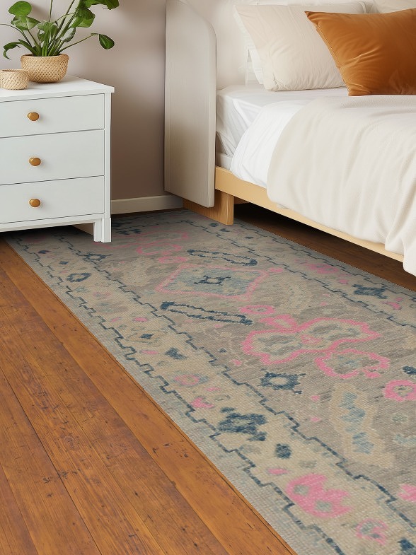 Vegetable Dye Wool Oushak Turkish Runner Rug 3x10