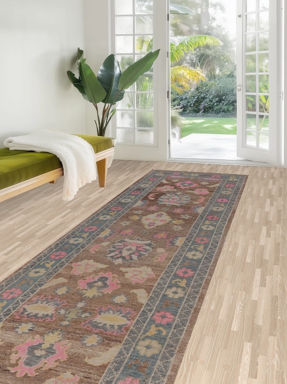 Handmade Brown Oushak Vegetable Dye Runner Rug 3x15