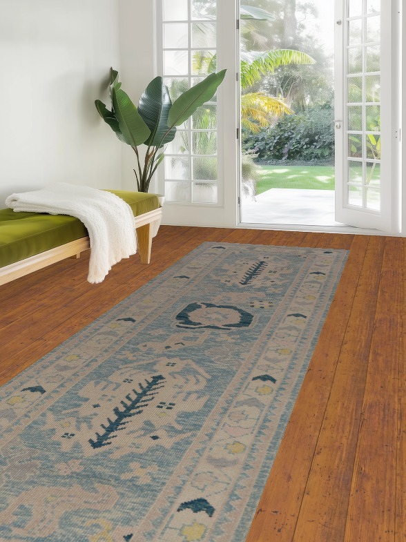 Vegetable Dye Oushak Turkish Runner Rug 3x14