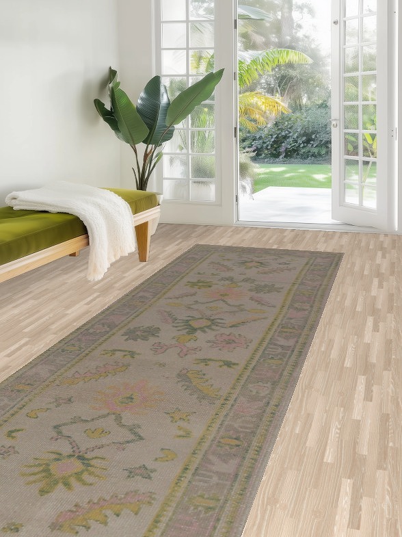 Vegetable Dye Oushak Turkish Runner Rug 3x15