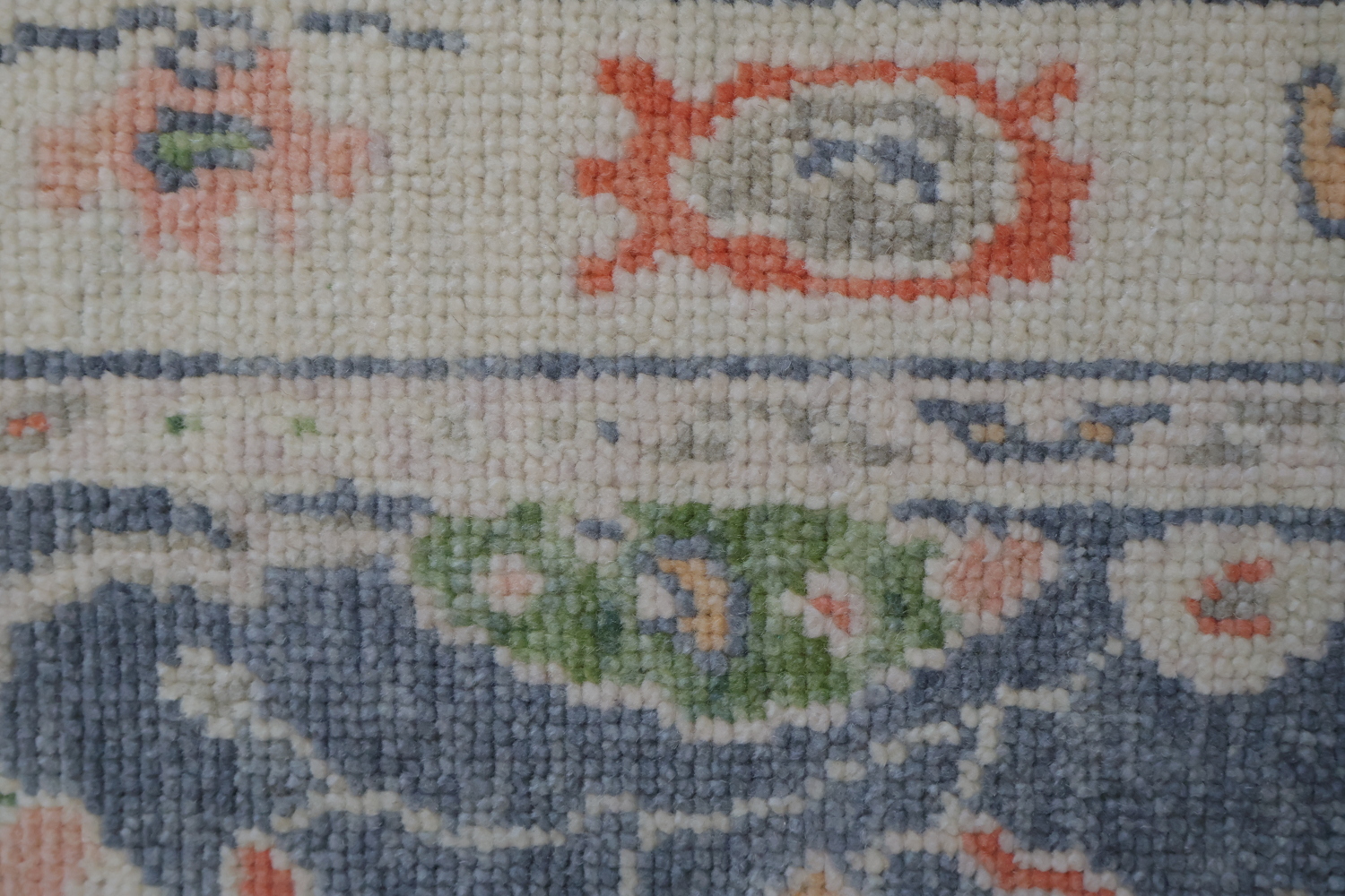 Vegetable Dye Blue and Coral Oushak Turkish Runner Rug 3x9 ft