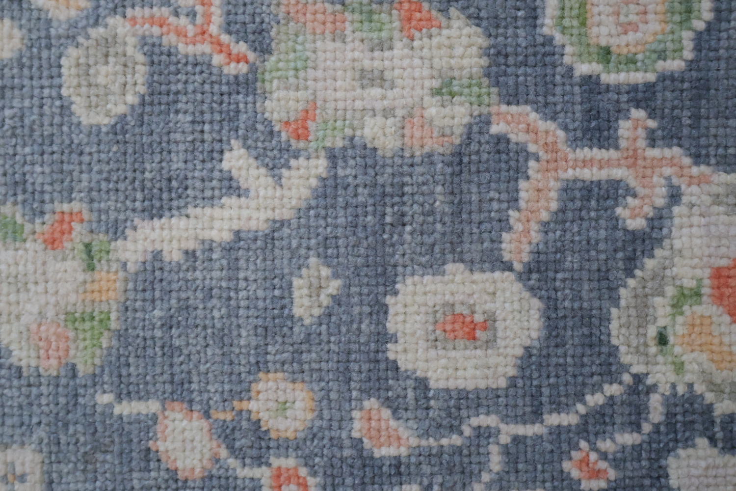 Vegetable Dye Blue and Coral Oushak Turkish Runner Rug 3x9 ft
