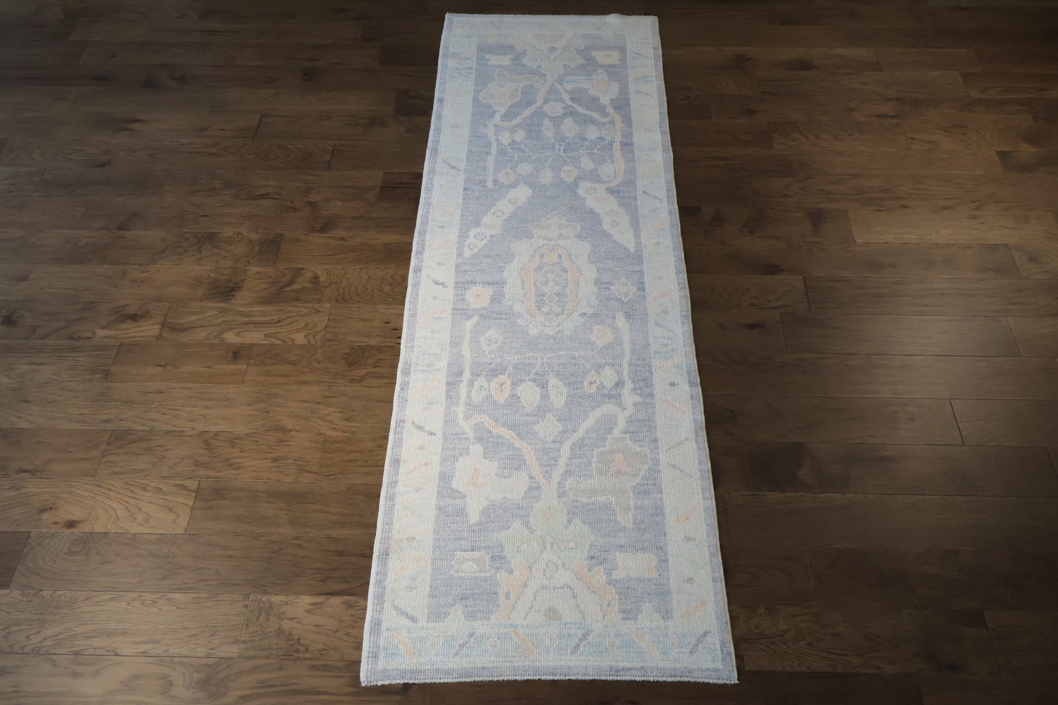 Pale Blue Vegetable Dye Oushak Turkish Runner Rug 3x10 ft