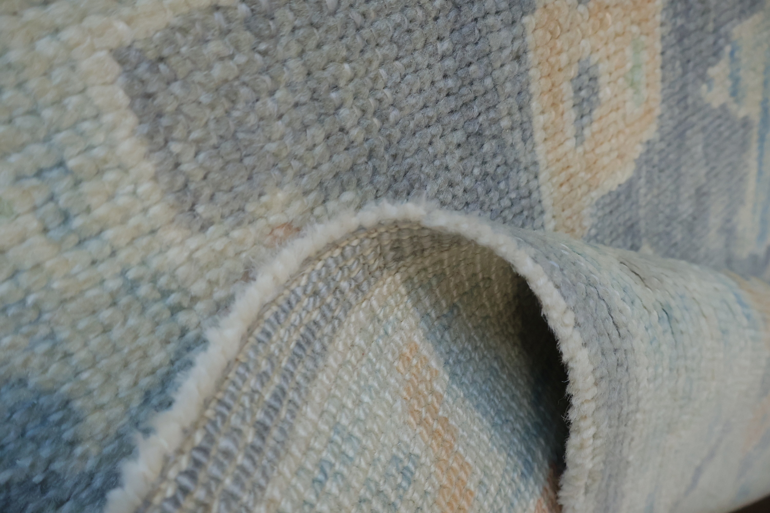 Pale Blue Vegetable Dye Oushak Turkish Runner Rug 3x10 ft