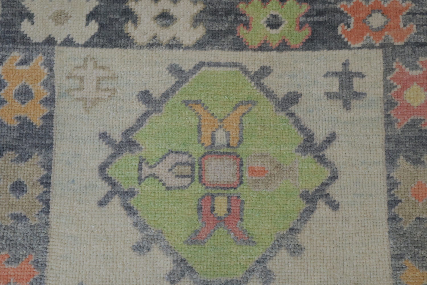 Soft Oushak Turkish Pastel Runner Rug with Symmetrical Ethnic Patterns 3x9 ft