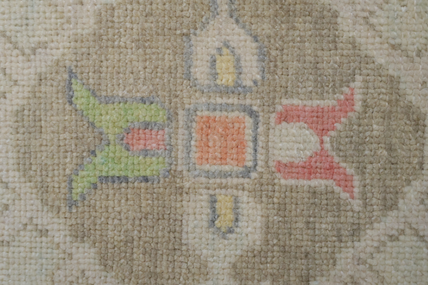 Soft Oushak Turkish Pastel Runner Rug with Symmetrical Ethnic Patterns 3x9 ft