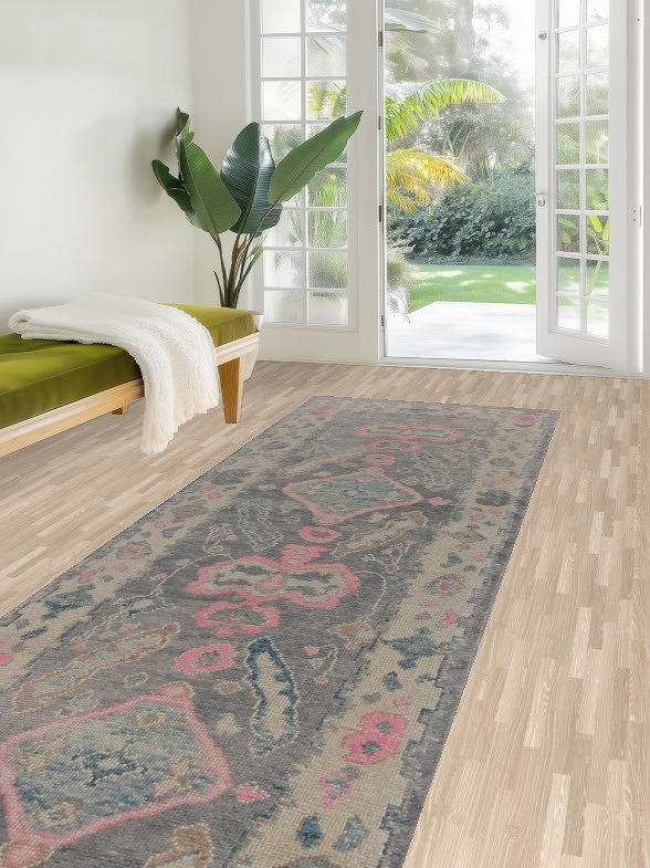 Vegetable Dye Oushak Turkish Runner Rug 3x16