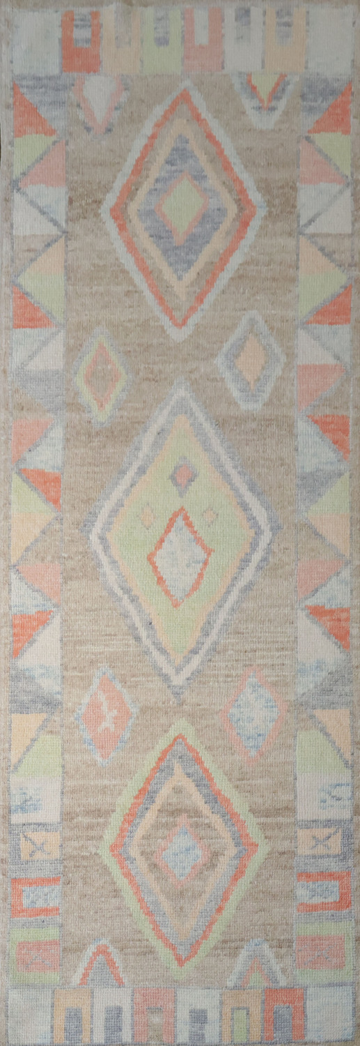 Vegetable Dye Pastel Oushak Turkish Runner Rug 3x9 ft