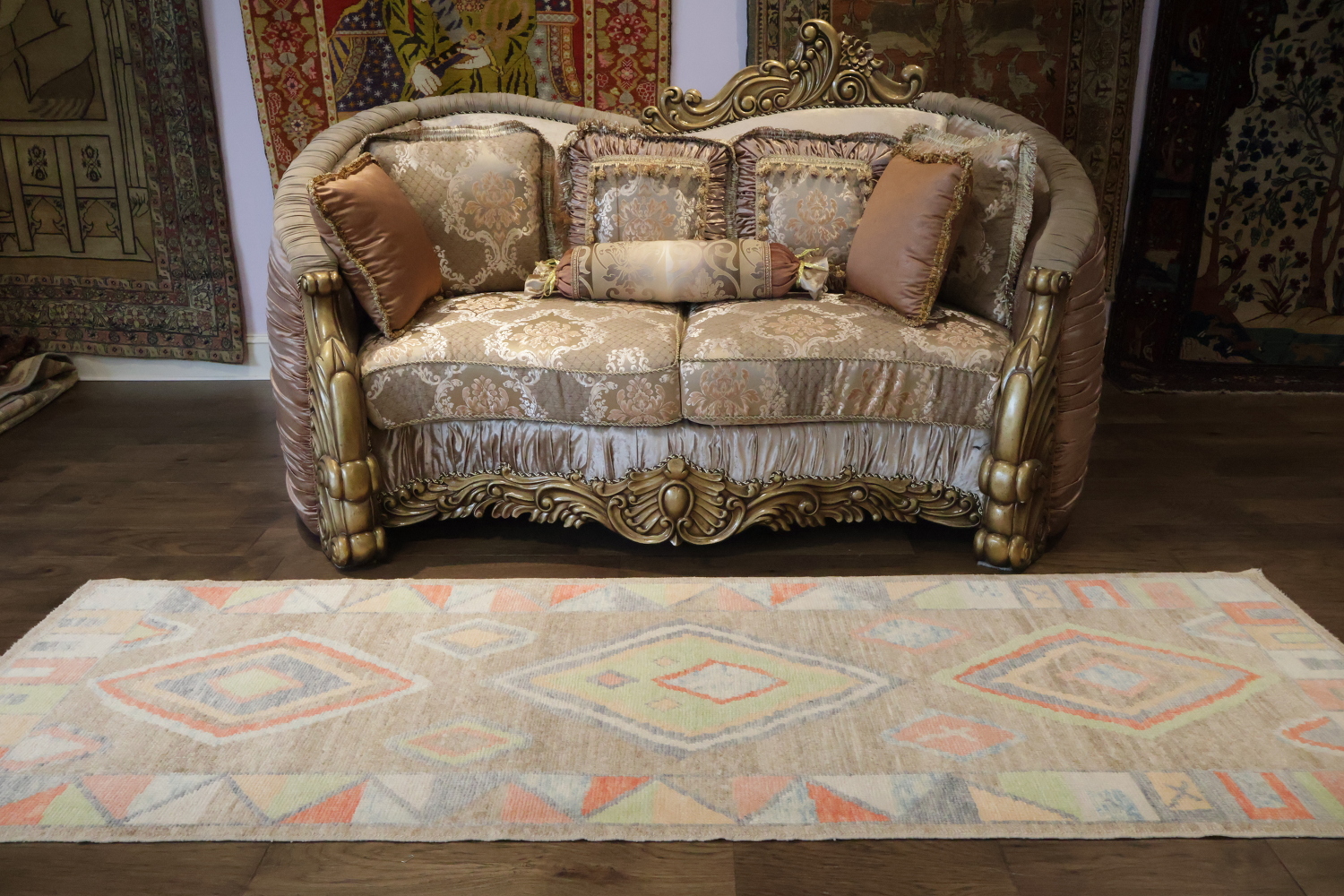Vegetable Dye Pastel Oushak Turkish Runner Rug 3x9 ft