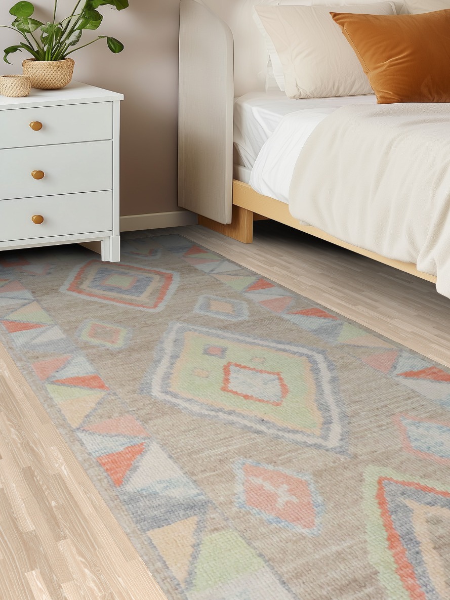 Vegetable Dye Pastel Oushak Turkish Runner Rug 3x9 ft