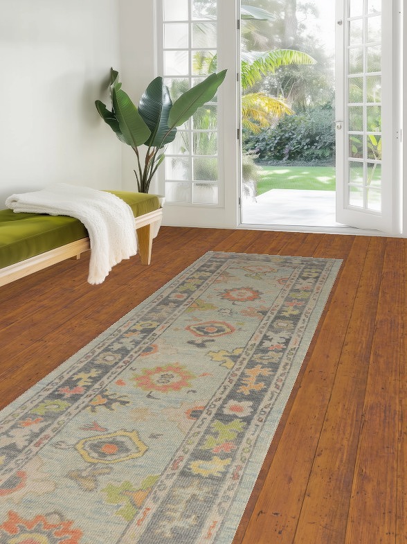 Vegetable Dye Oushak Turkish Runner Rug 3x11