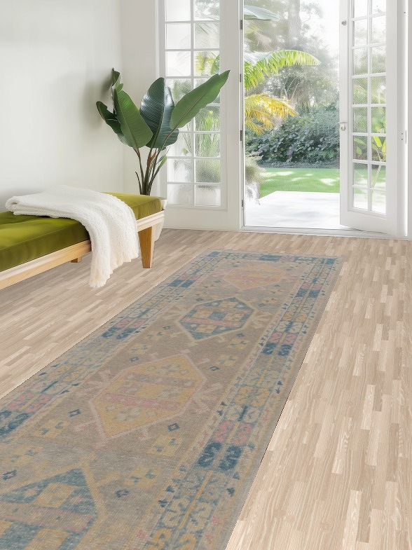 Vegetable Dye Wool Oushak Turkish Runner Rug 3x17