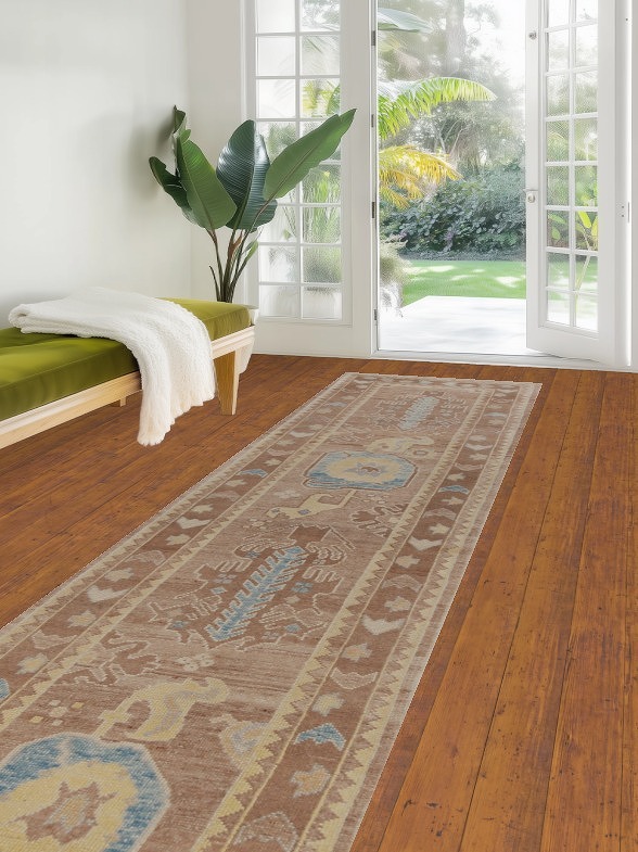 Vegetable Dye Brown Oushak Turkish Runner Rug 3x13