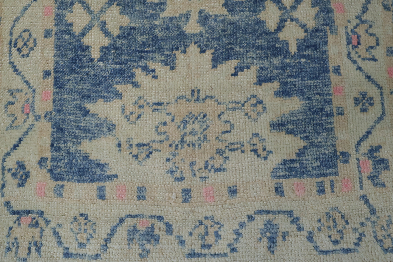 Blue and Pink Oushak Turkish Runner Rug Vegetable Dye Colors 3x10 ft