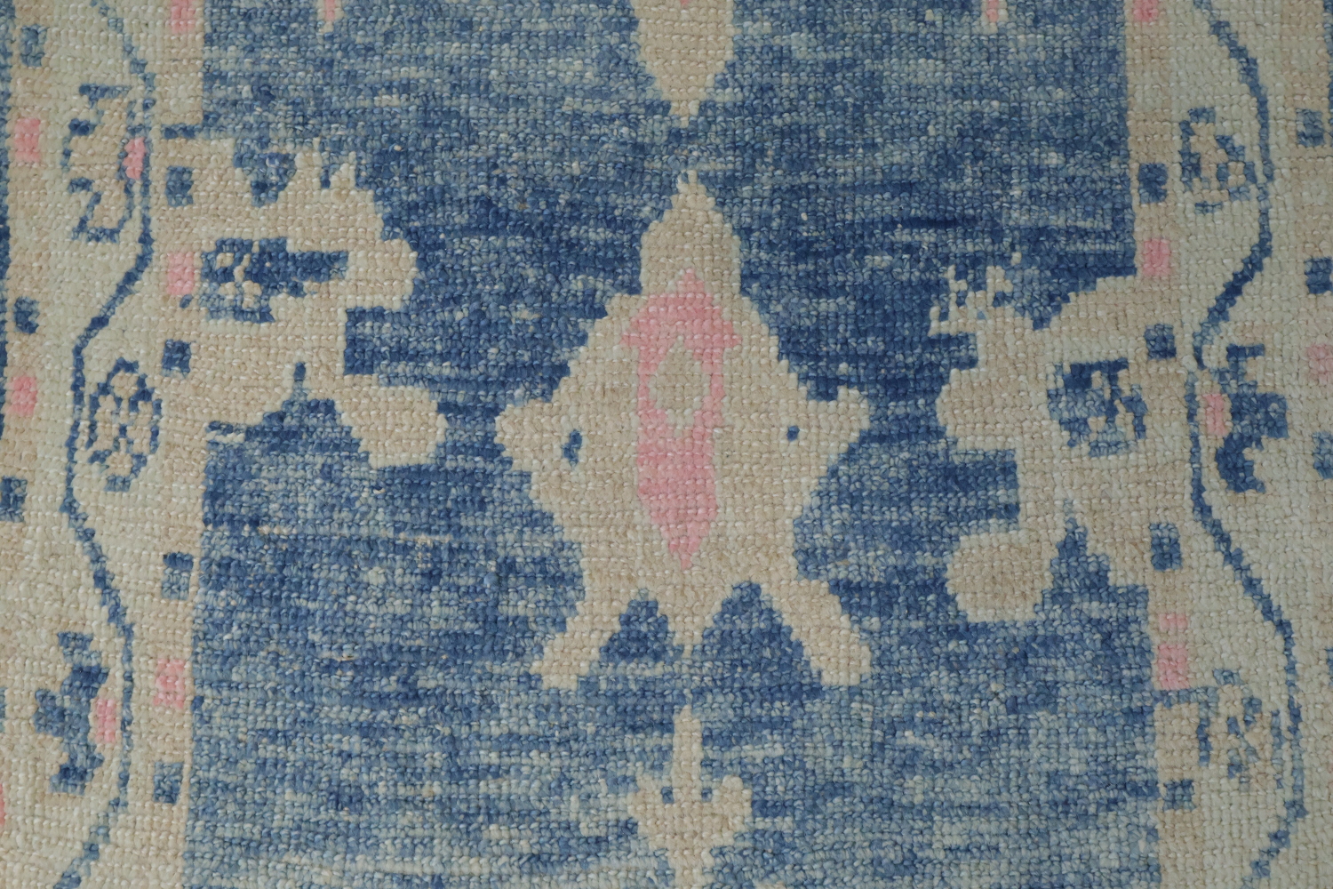 Blue and Pink Oushak Turkish Runner Rug Vegetable Dye Colors 3x10 ft