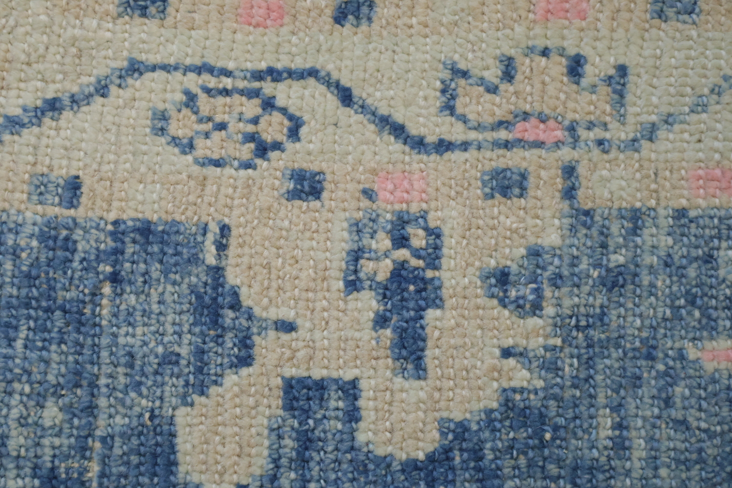 Blue and Pink Oushak Turkish Runner Rug Vegetable Dye Colors 3x10 ft