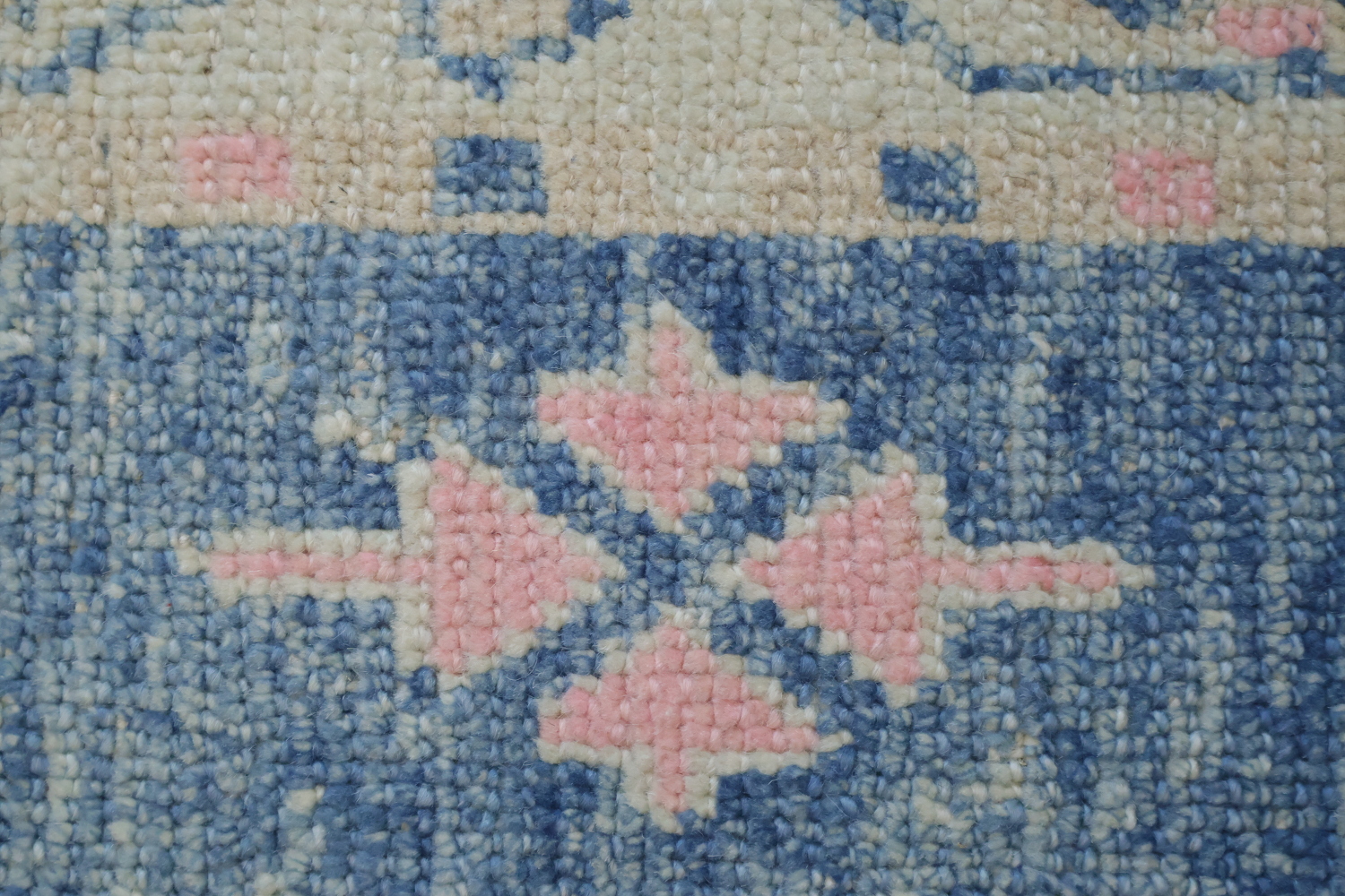 Blue and Pink Oushak Turkish Runner Rug Vegetable Dye Colors 3x10 ft