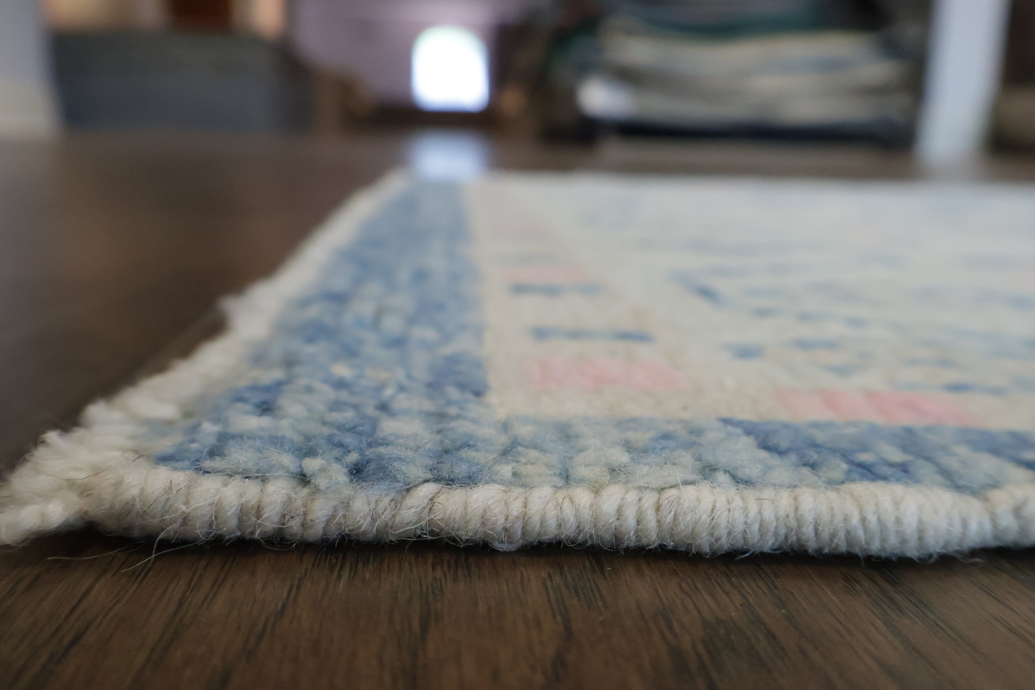 Blue and Pink Oushak Turkish Runner Rug Vegetable Dye Colors 3x10 ft