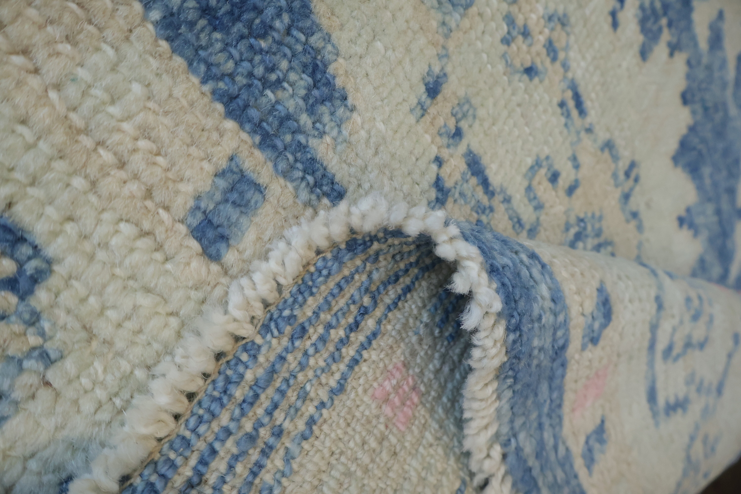 Blue and Pink Oushak Turkish Runner Rug Vegetable Dye Colors 3x10 ft