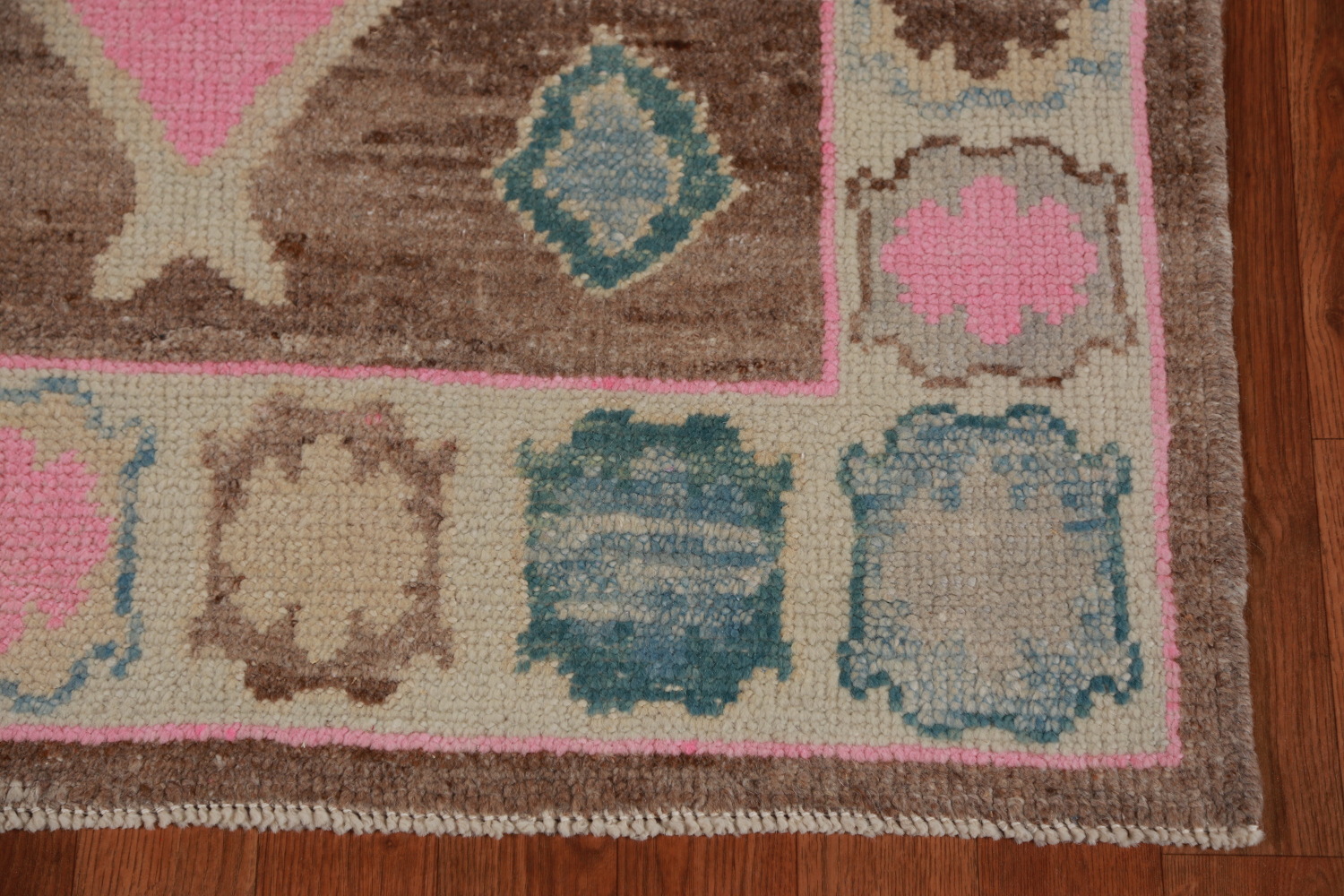 Brown Geometric Oushak Vegetable Dye Runner Rug 3x16