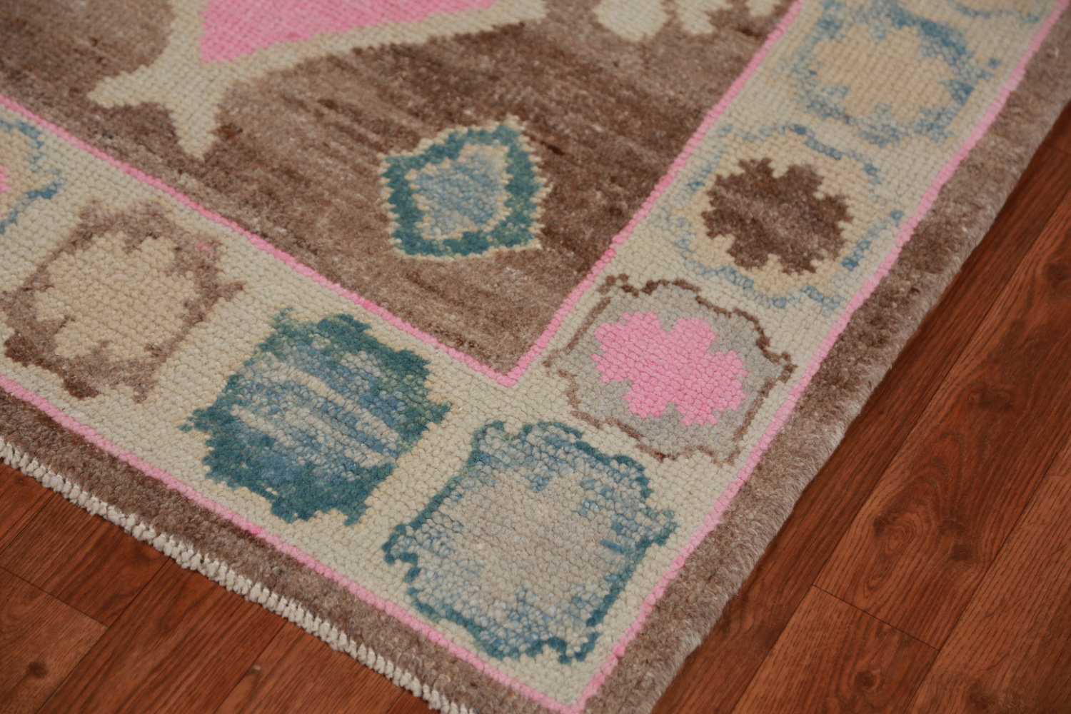 Brown Geometric Oushak Vegetable Dye Runner Rug 3x16