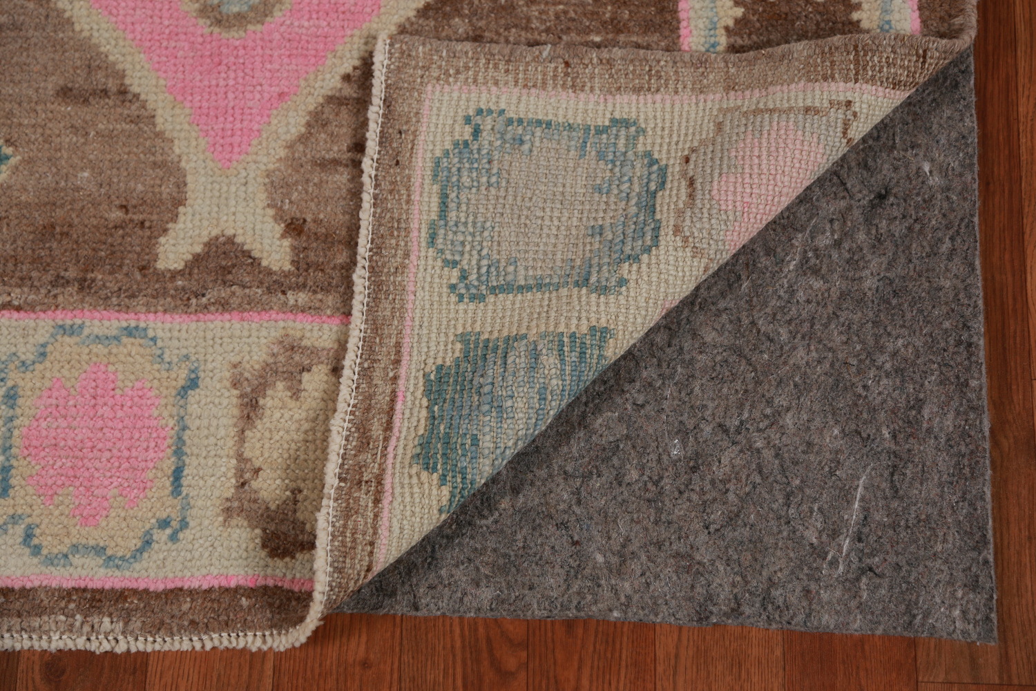 Brown Geometric Oushak Vegetable Dye Runner Rug 3x16