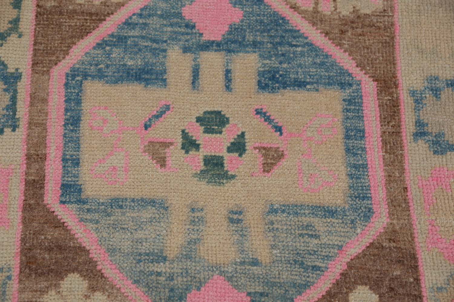 Brown Geometric Oushak Vegetable Dye Runner Rug 3x16