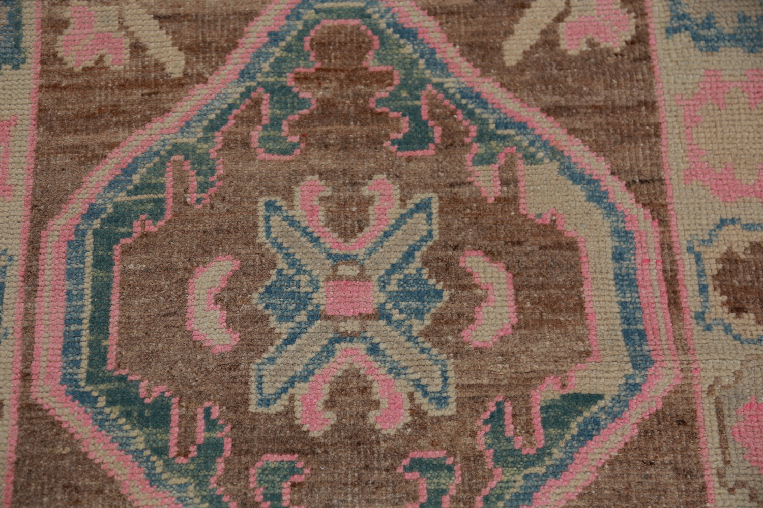 Brown Geometric Oushak Vegetable Dye Runner Rug 3x16