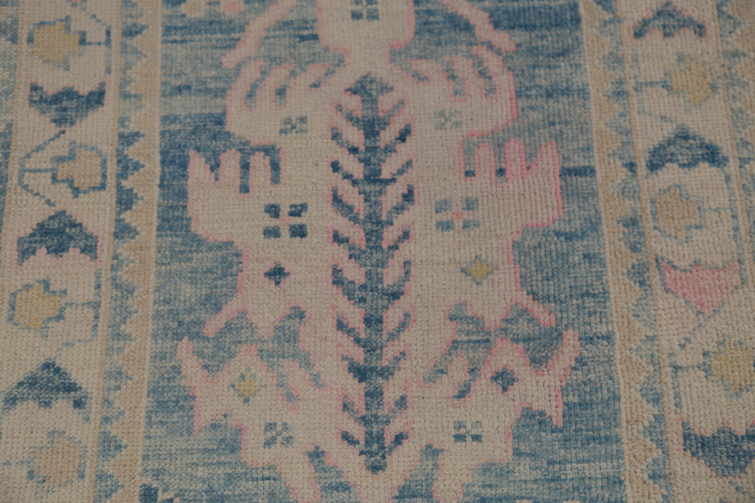 Vegetable Dye Blue Oushak Turkish Runner Rug 3x12