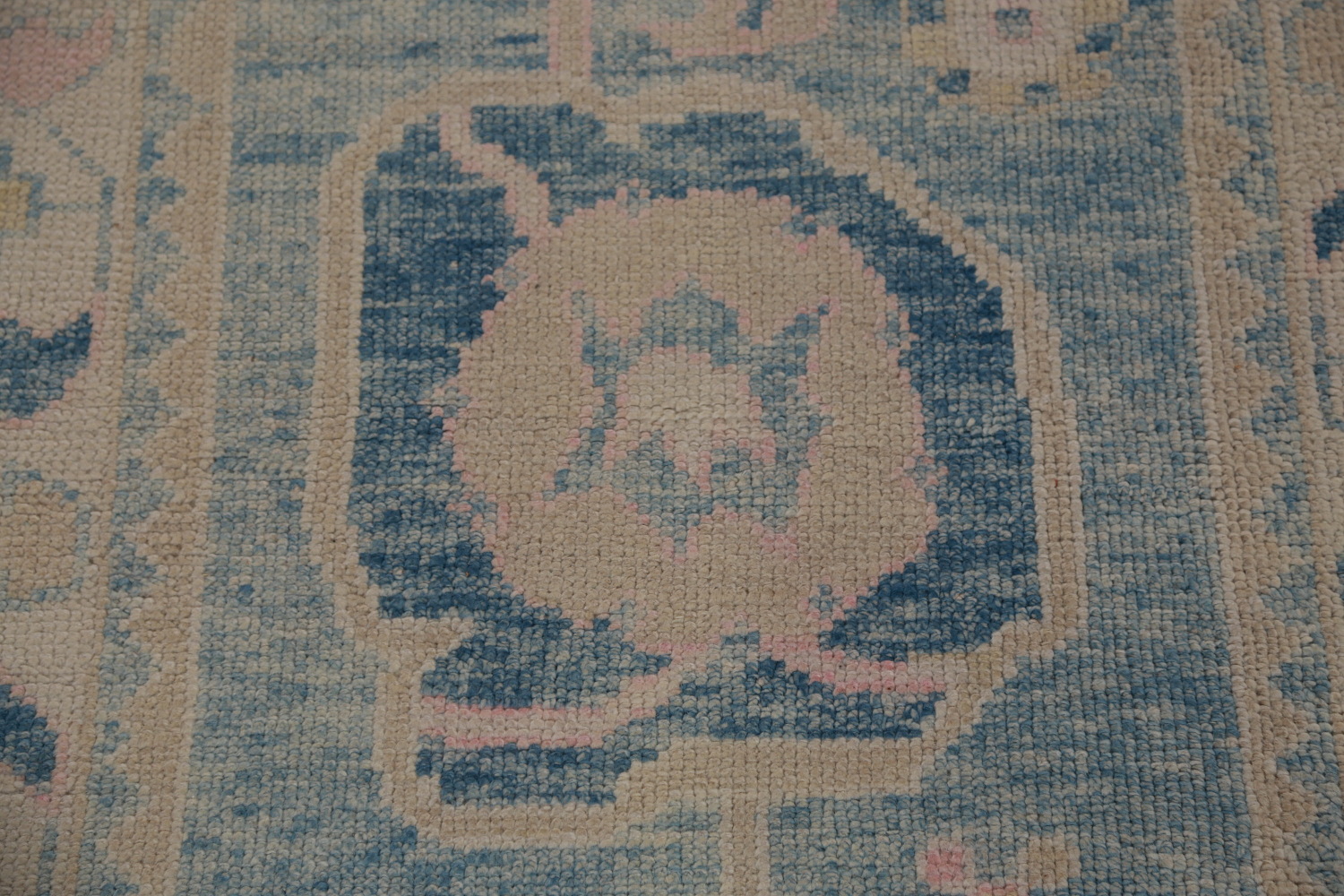 Vegetable Dye Blue Oushak Turkish Runner Rug 3x12