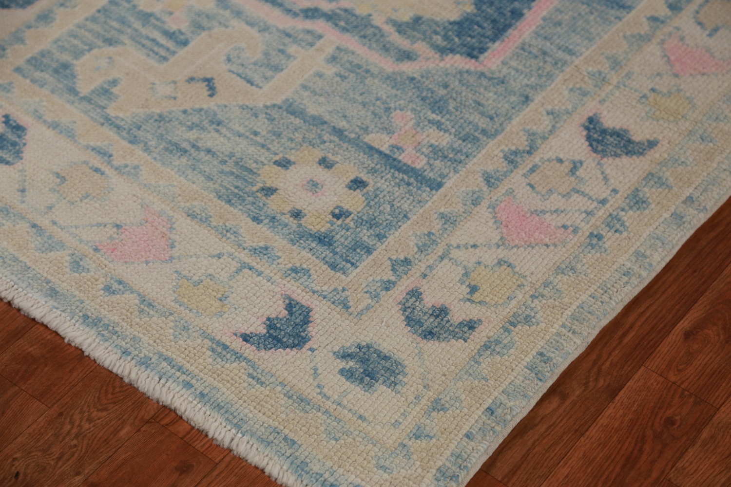 Vegetable Dye Blue Oushak Turkish Runner Rug 3x12