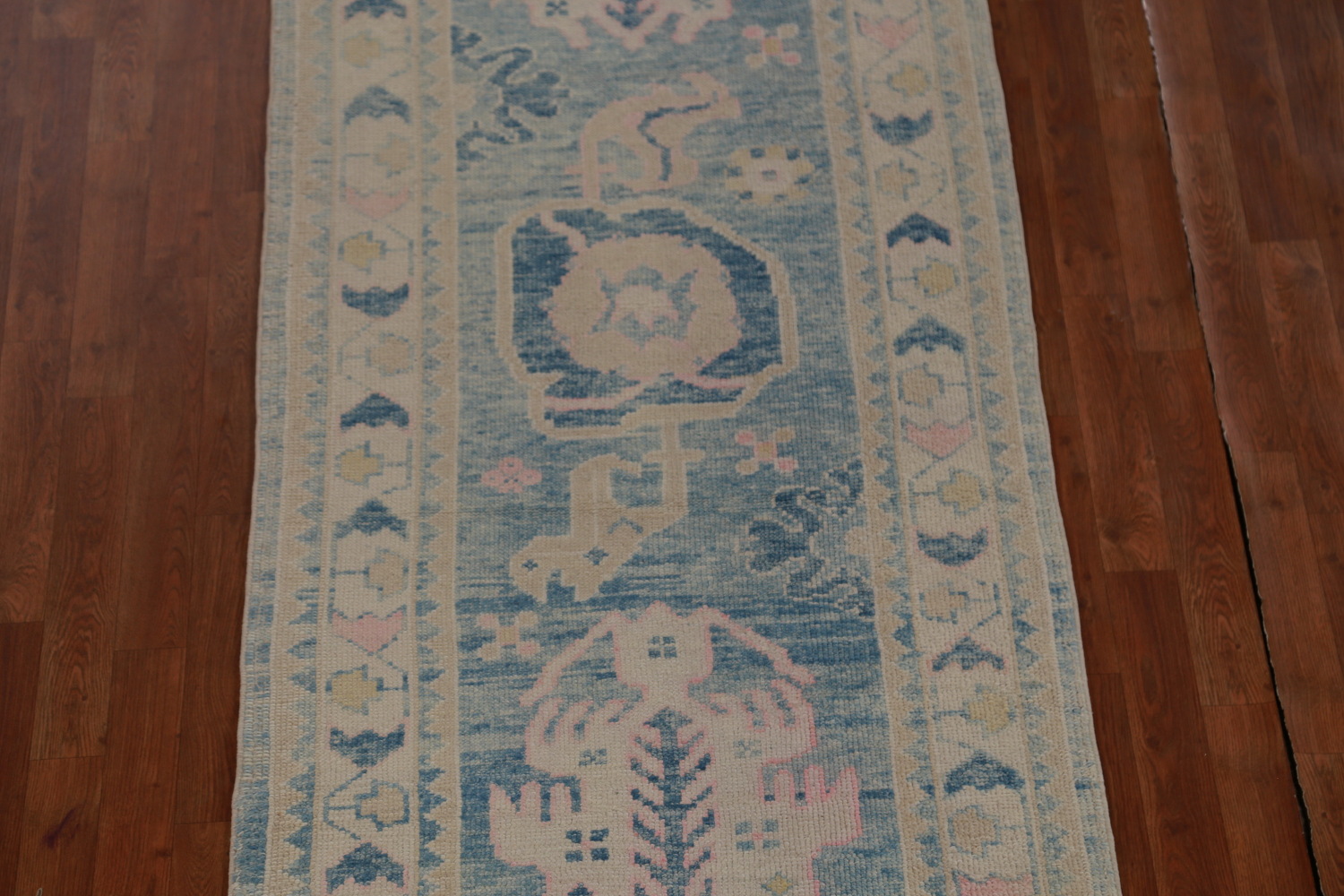 Vegetable Dye Blue Oushak Turkish Runner Rug 3x12