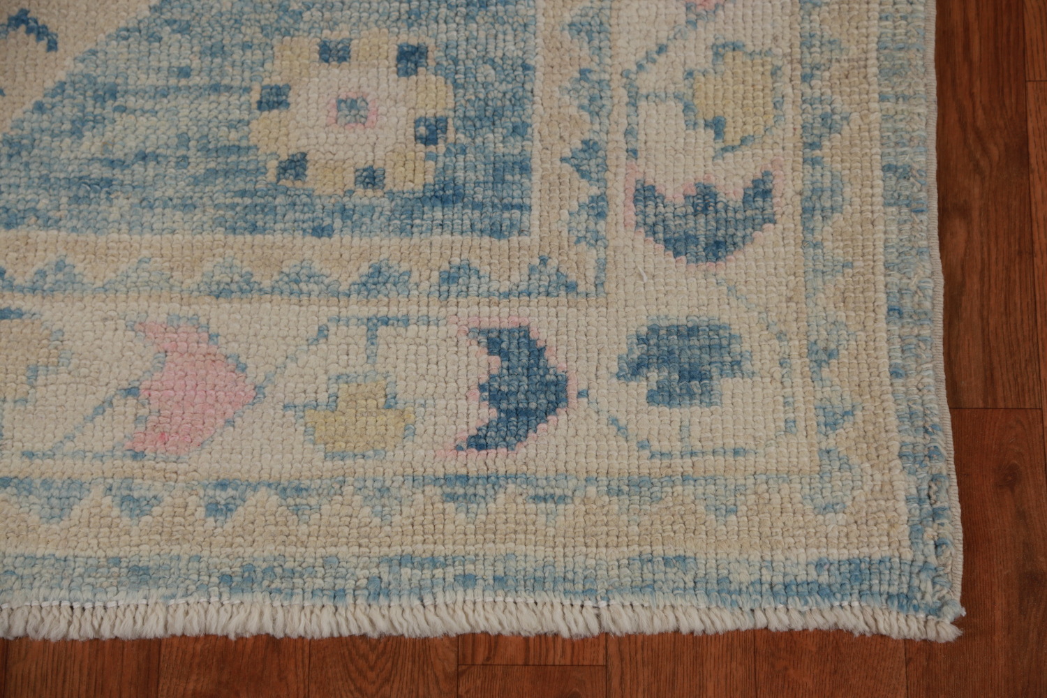Vegetable Dye Blue Oushak Turkish Runner Rug 3x12